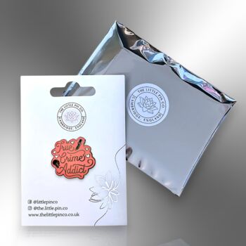 True Crime Addict Hard Enamel Lapel Pin Badge, Birthday, Christmas, Friendship Gift For True Crime Lovers, 5 of 8