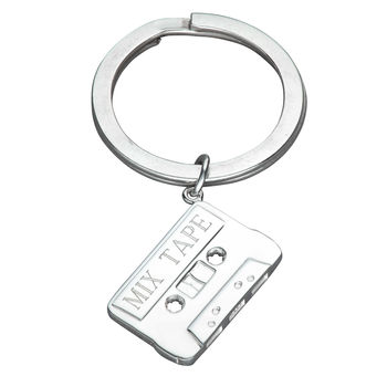 Engraved Sterling Silver Cassette Tape Key Ring, 6 of 7