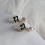 Cz Green Enamel Clover Pearl Drop Earrings, thumbnail 4 of 8