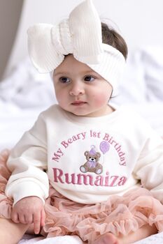'Beary First Birthday' Personalised Embroidered First Birthday Sweatshirt In Six Colours, 8 of 9