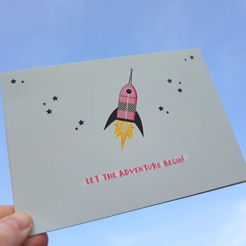 Let The Adventure Begin! Spaceship Happy Mail Postcard, 4 of 5