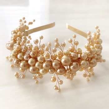 Champagne Gold Pearl Headband, 4 of 7