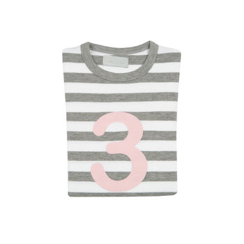 Grey Marl + White Striped Number/Age T Shirt Mallow, 4 of 6