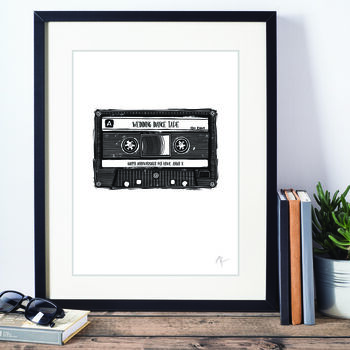 Personalised Linocut Cassette Tape Art Print, 3 of 12