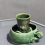 Handmade Porcelain Espresso Cup And Saucer Green Glaze With Sculptural Details, thumbnail 5 of 7