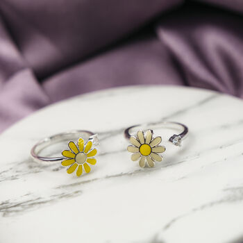 White Spinner Sunflower Floral Fidget Daisy Stress Ring, 9 of 9
