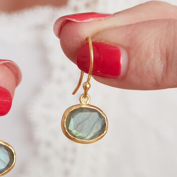 Labradorite Silver Gold Plated Pebble Drop Earrings, 7 of 9