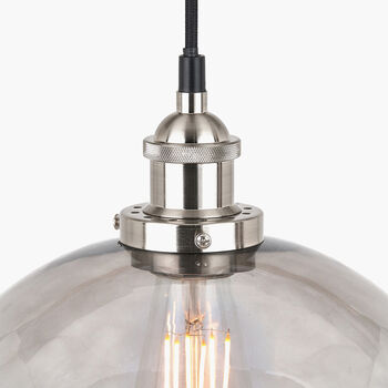 Silver Metal And Grey Glass Dome Pendant Ceiling Light, 4 of 8