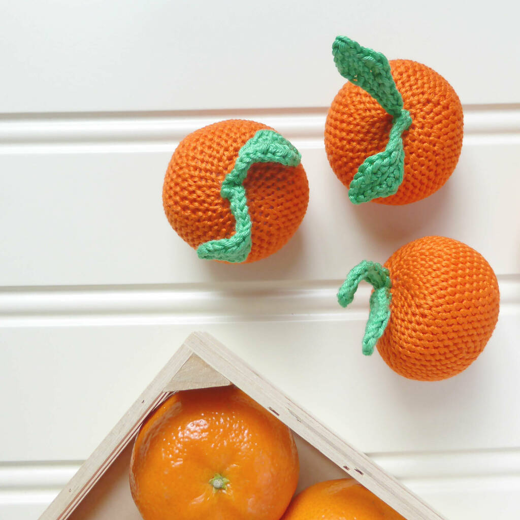 Clementine Orange Fruit Crochet Cotton Soft Toy, 1 of 7
