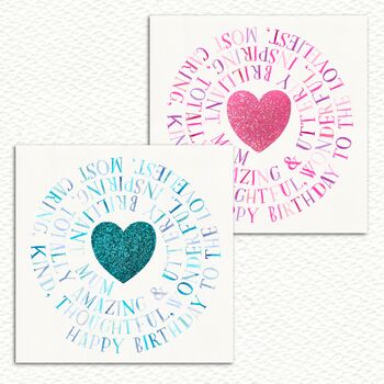 Mum Birthday Card Turquoise Sparkle Heart, 3 of 5