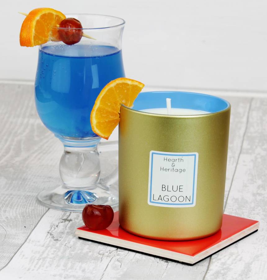 blue lagoon cocktail scented candle gift by hearth & heritage