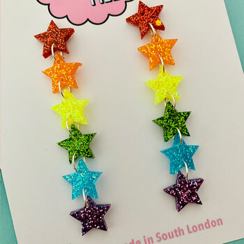 Pride Rainbow Star Glitter Earrings, 2 of 2