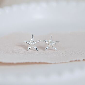 Sterling Silver And Pearl Starfish Stud Earrings, 2 of 10