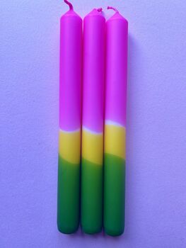 'Club Tropicana' Pink And Green Dip Dye Candle Trio, 4 of 5