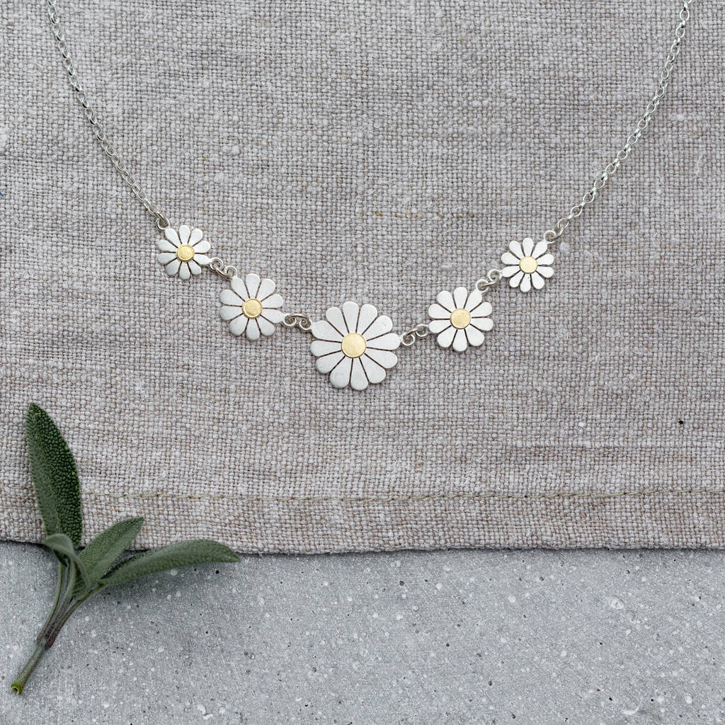 Five Daisies Necklace In Solid Silver And 18ct Gold, 1 of 7