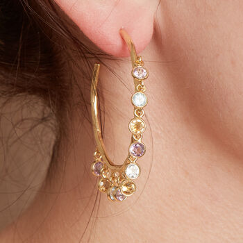 Gemstone Hammered Gold Plated Silver Hoop Earrings, 7 of 8