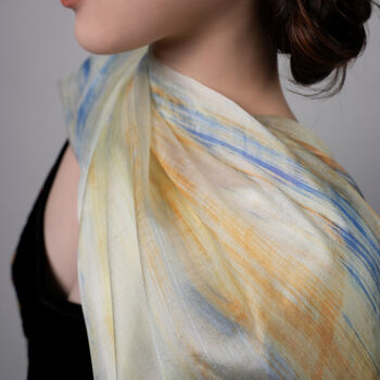 100% Mulberry Silk Scarf, Pastel Yellow In Gift Box, 9 of 10