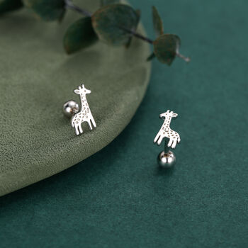 Sterling Silver Giraffe 18 G Screw Back Stud Earrings With Ball Backs, 7 of 12