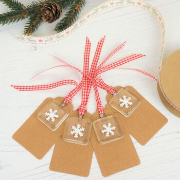 Pack Of Four Handmade Glass Snowflake Gift Tags, 4 of 5