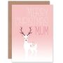 Reindeer Deer In Winter Mist Pink Christmas Mum Card, thumbnail 1 of 4