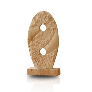 Oval Travertine Sculpture With Dual Cut Outs, 2 of 3