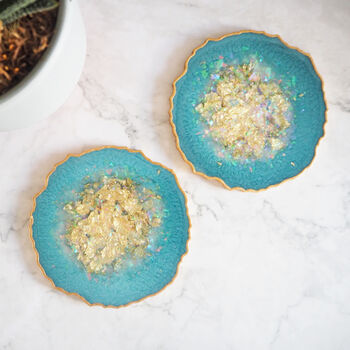 Iridescent Resin Coasters In Blue, 2 of 7