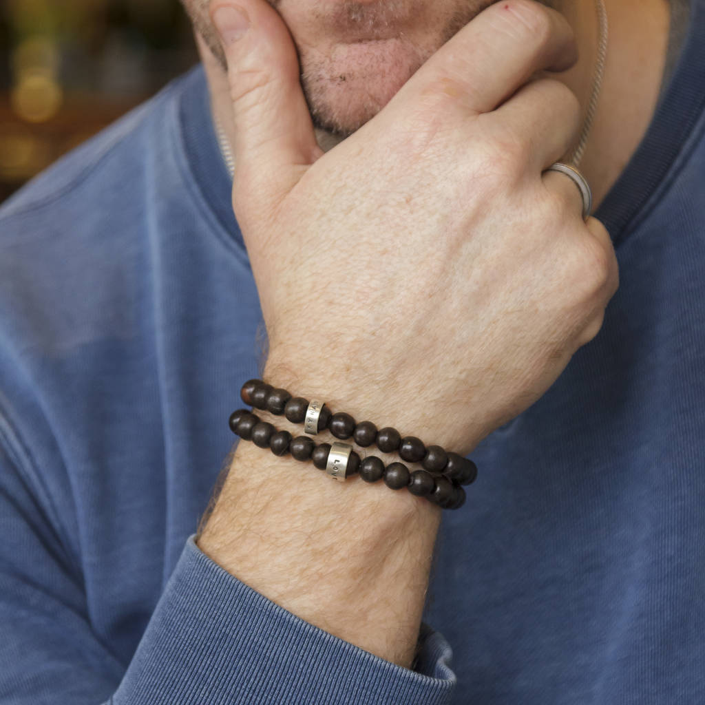 personalised wooden bead mens bracelet by soremi jewellery ...