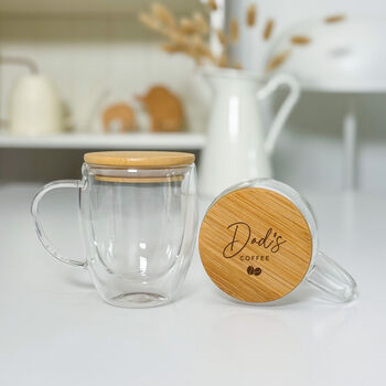 Dad’s Coffee Double Wall Glass Mug With Engraved Bamboo Lid, 5 of 5