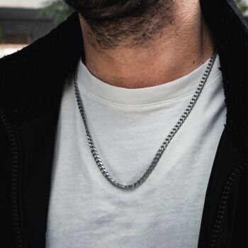 Men's Silver Matte Cuban Chain Stainless Steel Necklace 4mm, 5 of 12