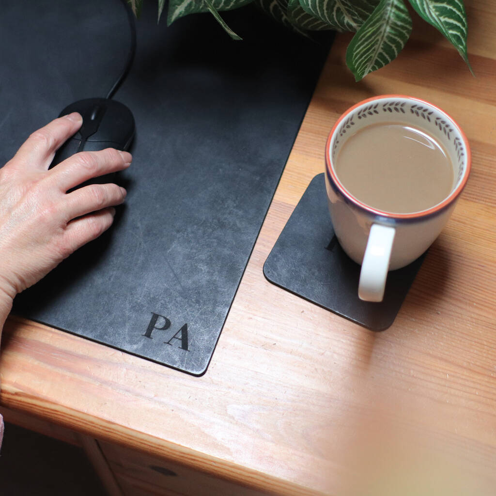 Personalised Initials Leather Mouse Pad And Coaster Set By The British