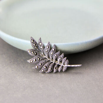 Sterling Silver Marcasite Leaves Small Brooch, 3 of 11