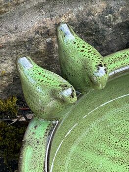 Round Green Ceramic Bird Bath With Two Love Birds, 5 of 8