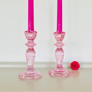 Pair Of Pink Glass Candlesticks, 5 of 8