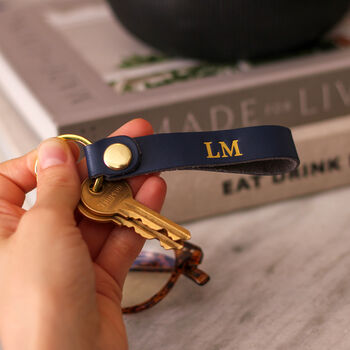 Personalised Black Leather Key Ring Housewarming Gift, 2 of 9
