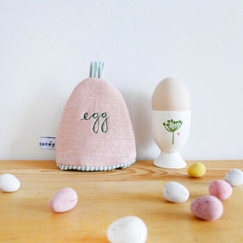 Embroidered Linen 'Egg' Cosy, 2 of 3