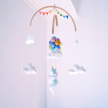 Unicorn Nursery Mobile Flying With Rainbow Balloons, 5 of 9