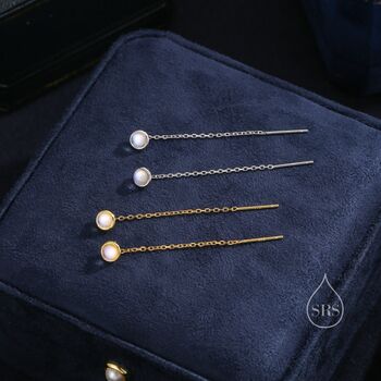 Sterling Silver Moonstone Dot Threader Earrings, 4 of 9