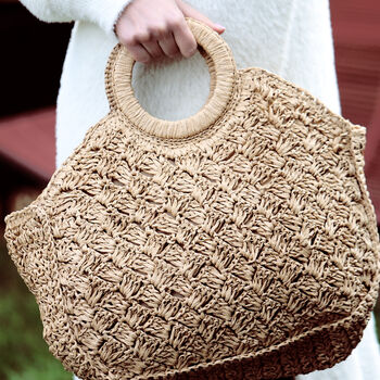 Straw Tote Bag Eco Friendly With Wooden Handles, 3 of 12