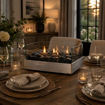 Table Top Fire Pit Steel Square With Stones And Wicks, 4 of 6