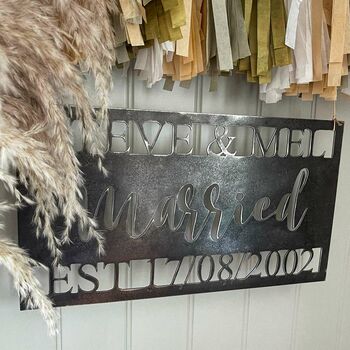 Personalised 'Married' Metal Wedding Ceremony Sign, 5 of 7