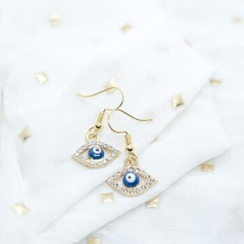 Gold Plated Protection Evil Eye Zircon Drop Earring, 2 of 4
