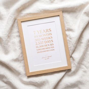 Seven Years Together Foiled Copper Anniversary Timeline Print, 2 of 4