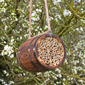 Personalised Wooden Barrel Garden Bee Hotel, 2 of 5