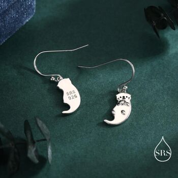 Sterling Silver Otter Drop Earrings, 2 of 10