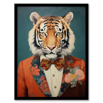 Tiger In A Tuxedo Fun Animal Portrait Wall Art Print, 5 of 6