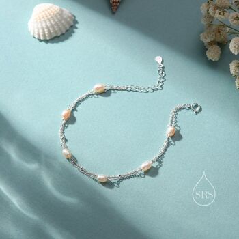 Sterling Silver Double Layer Oval Pearl Beaded Bracelet, 5 of 12
