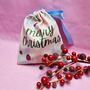 Pink/Blue Mistletoe Organic Cotton Christmas Pouch, thumbnail 1 of 8