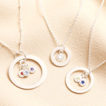 Personalised Sterling Silver Birthstone And Family Ring Charm Necklace, 2 of 7