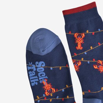 Men's Bamboo Socks Lobster Party Lights Navy Blue, 5 of 5