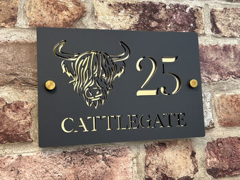 Personalised Highland Coo/Cow Design House Acrylic Number Sign, 3 of 5